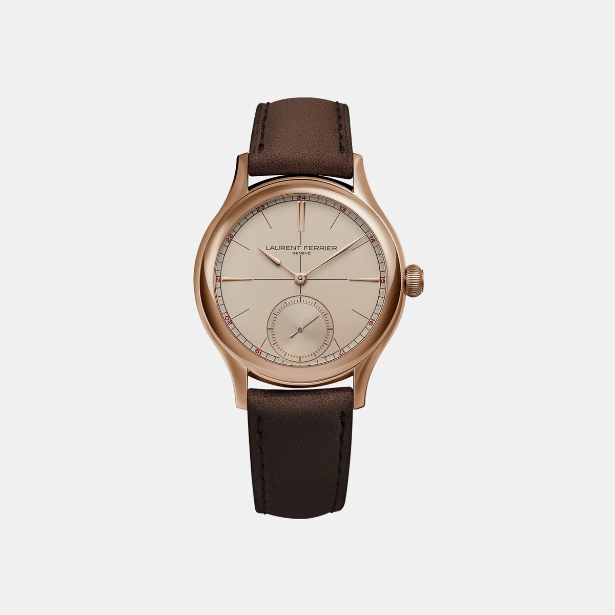 LAURENT FERRIER Classic Origin with beige dial and dark brown strap, front view