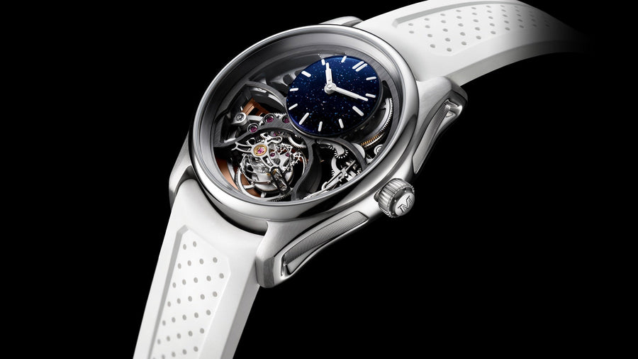 H. Moser & Cie. Pioneer Cylindrical Tourbillon Skeleton Aventurine Saquon Barkley Edition on black