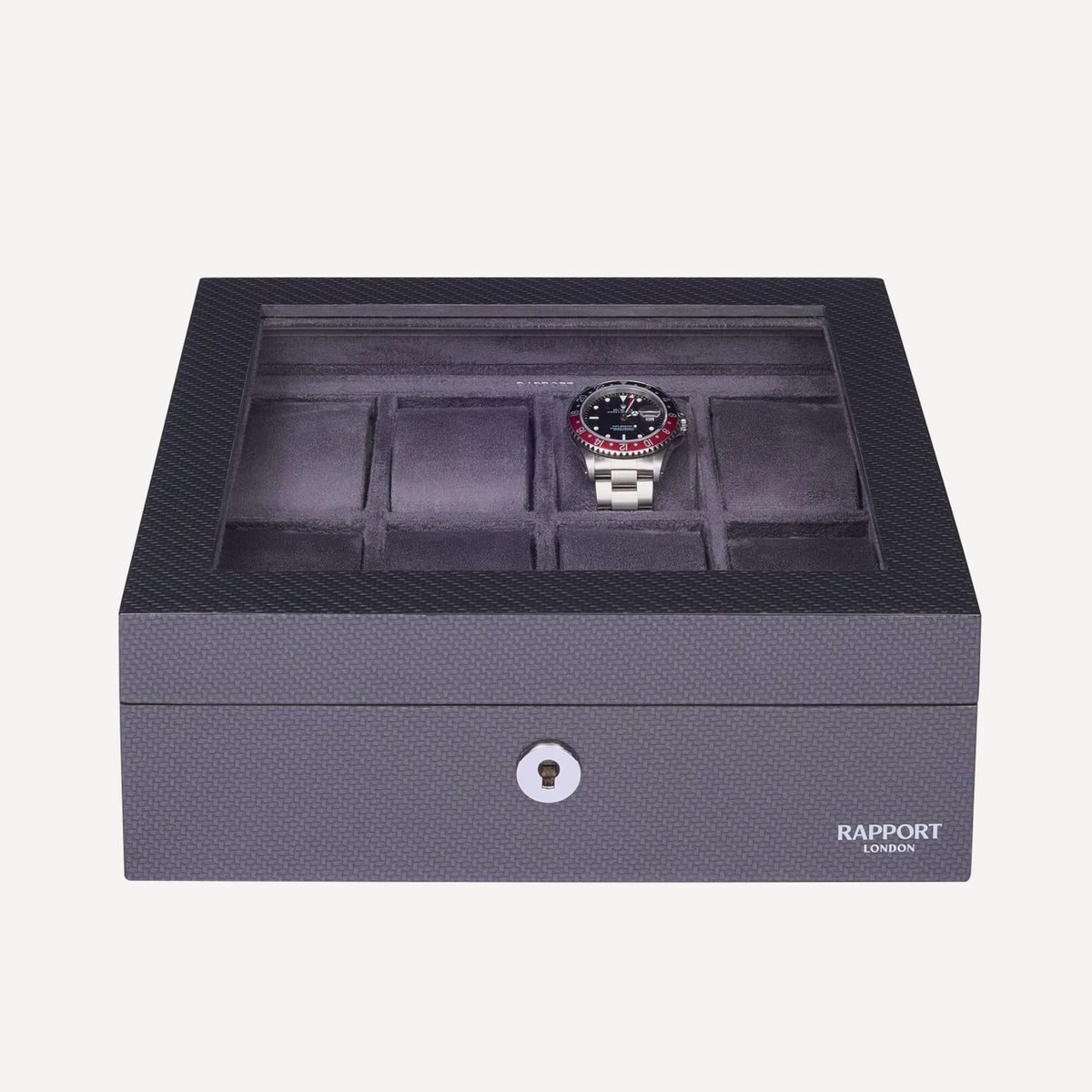 Rapport London Optic carbon fibre 8 watch box Dark grey Interior