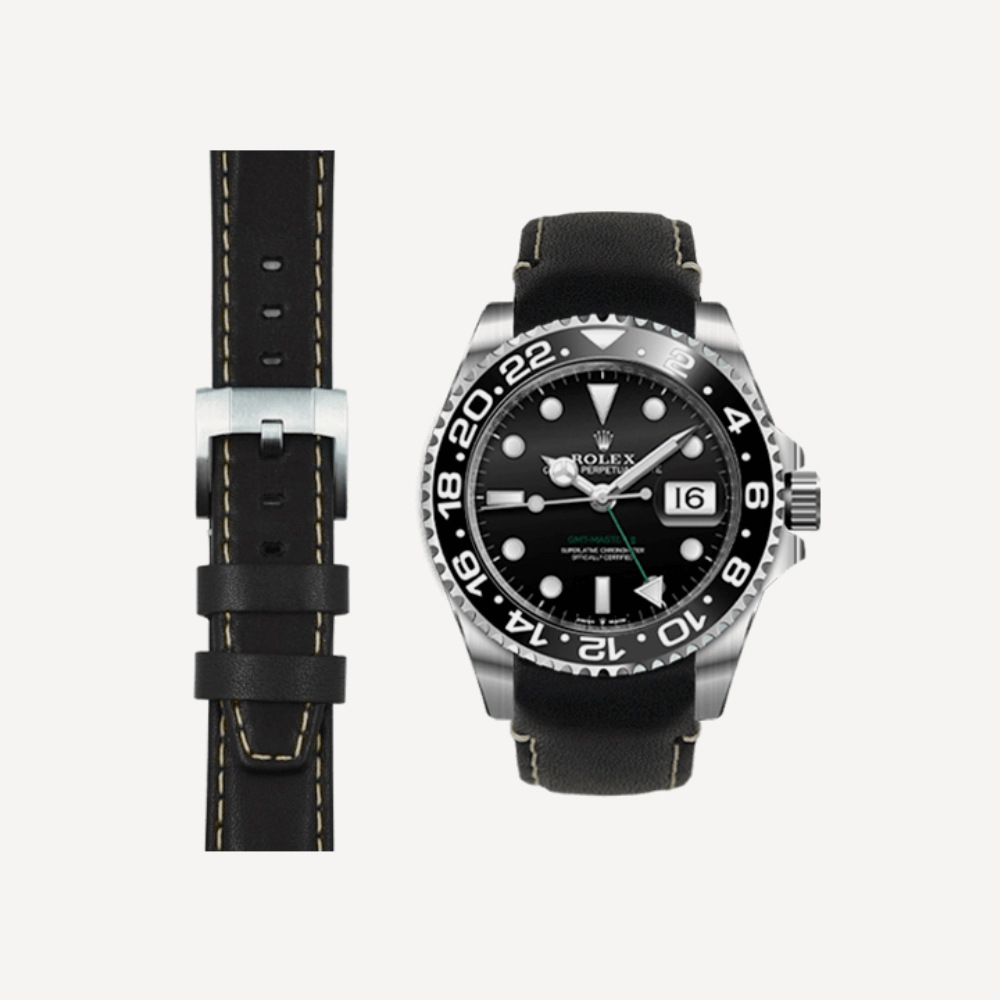 Everest Bands Tanned Leather Strap for Rolex – Black