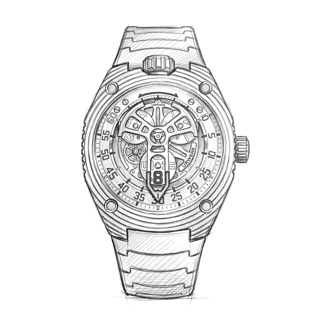 URWERK UR-150 Scorpion: pencil drawing