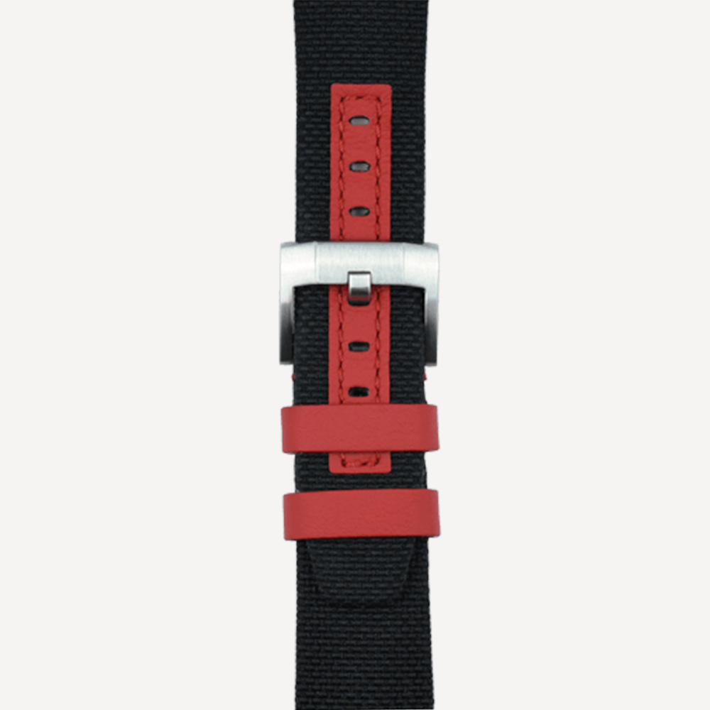 Everest Bands Nylon leather strap for Rolex – Black with Red