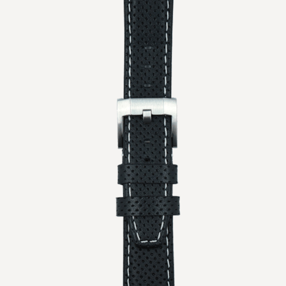 Everest Bands Racing leather Strap for Rolex – Black-White Stitch