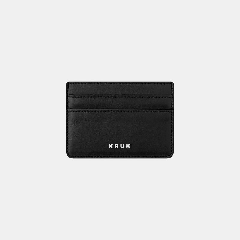 KRUK Leather Card Holder – NERO NAPPA-SILVER FOIL (BLACK)