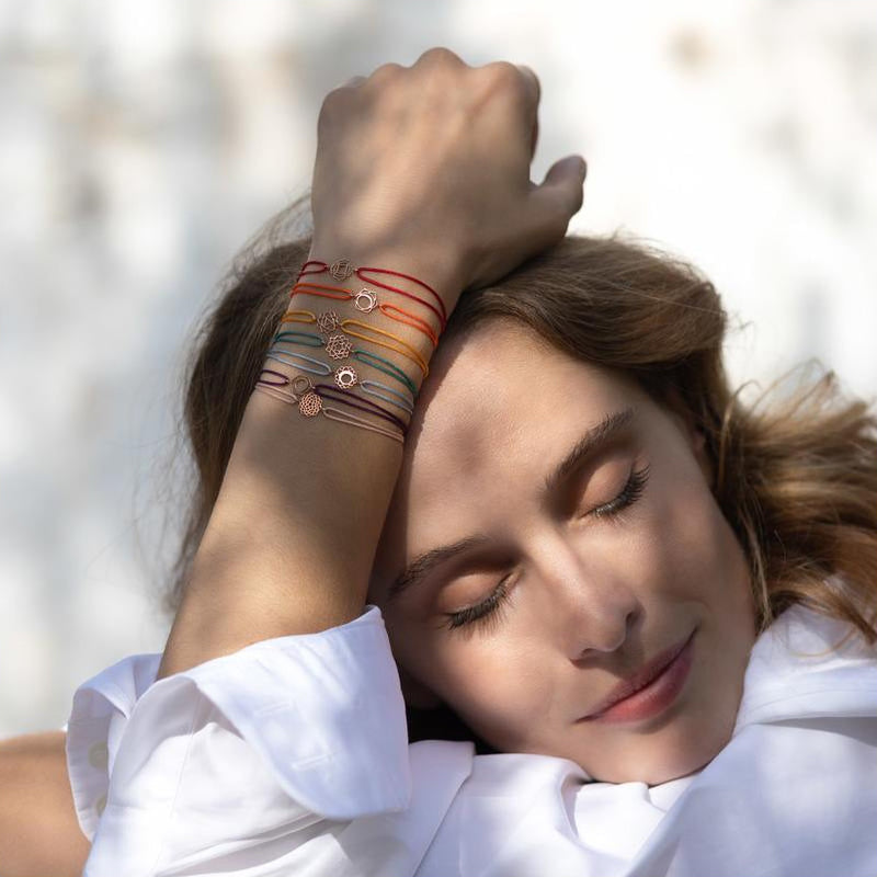 Tiny Om Chakra bracelet on thread Serenity/Ajna